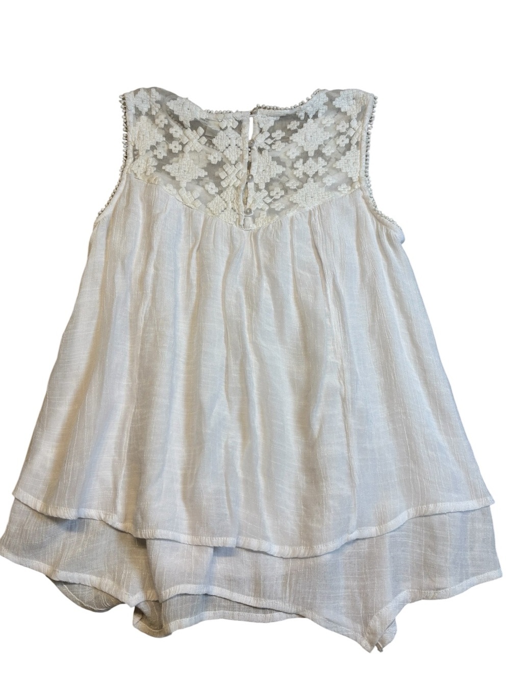 John Paul Richard White Lace Yoke Sleeveless Woven Top Medium EUC